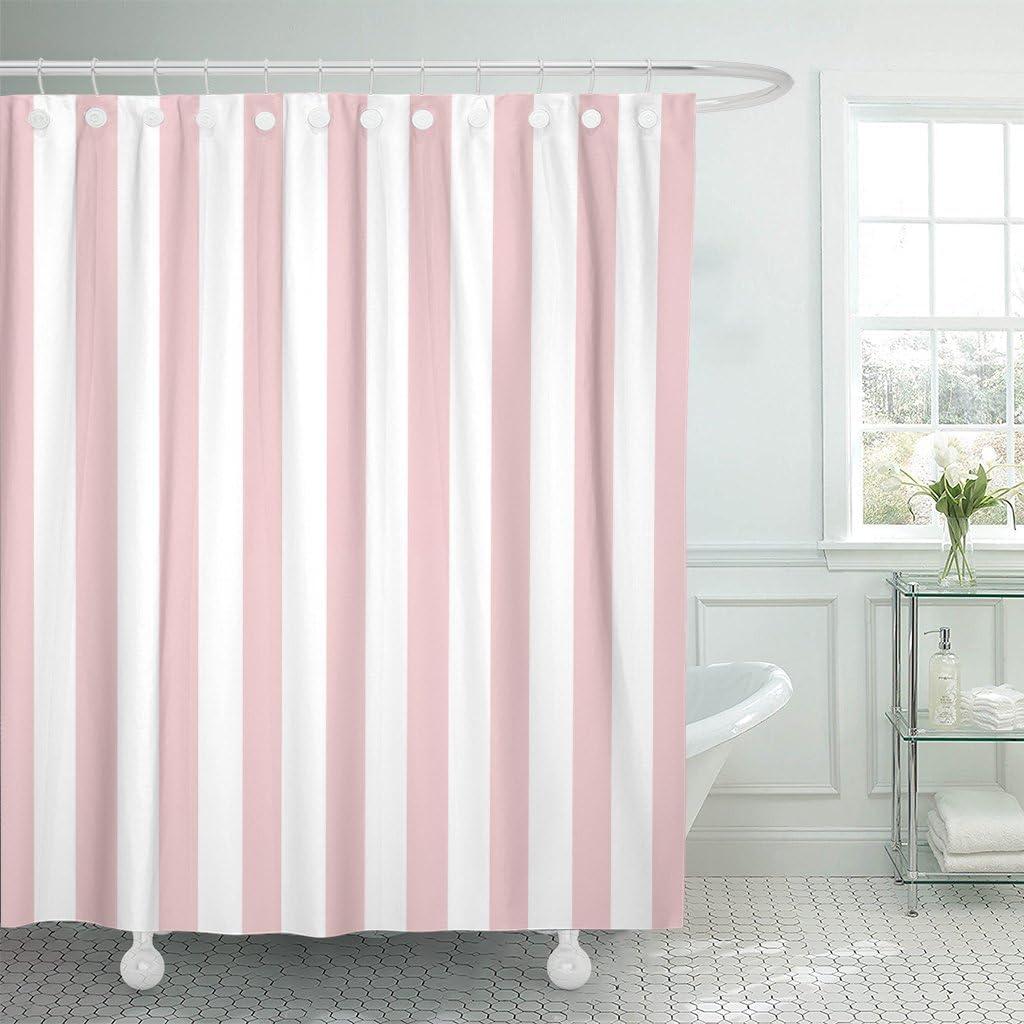 Emvency Shower Curtain Abstract Classic Pink and White Stripe Graphic Modern Waterproof Polyester Fabric 72 x 78 inches Set with Hooks