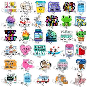 Geyoga 36 Pcs Funny Badge Reel Cute Nurse Badge Reel Retractable Nurse Quote Name ID Clip Cute Nursing for Doctor Teacher Employee Office Assistant Supplies Bulk Gifts(Medical)