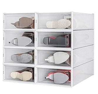 PARANTA 8-Piece Boot and Shoe Storage Box, Stackable Clear Plastic Shoe Box, Space-Saving Shoe Organizer for Boots, Sneakers, and High Heels, White, 20.5" x 12.5" x 5.5" （Single Box）