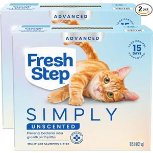 Fresh Step Advanced Simply Unscented Multi Cat Clumping Litter, 18.5lb, 2Pk
Formulated with No Added Dyes or Fragrances, Ammonia Block Technology, Low Dust, Compatible with Most Automatic Litter Boxes
