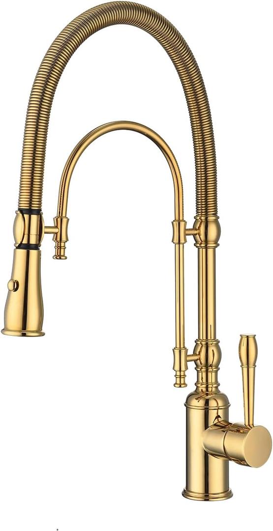 Copper Kitchen Faucet, Single Handle, 360 Swivel High Arc Kitchen Sink Faucet, Gold Pull Down Kitchen Faucet Solid Brass Handle
