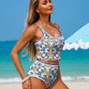 ZAFUL Tankini Swimsuit Tummy Control Bathing Suits Two Piece Swim Top with High Waisted Bottom (White, XL)