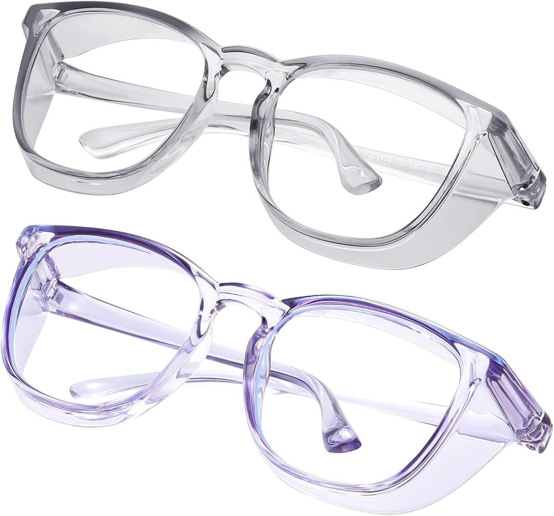 Safety glasses Goggles Nurses Protective Eyewear - Anti Fog Square Frame Stylish Clear Glasses for Women Men (B16-gery Blue Purple)