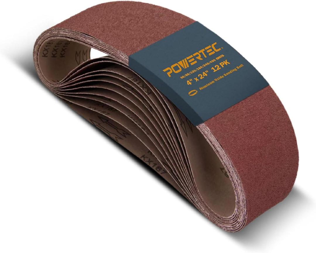 POWERTEC 4 x 24 Inch Sanding Belts, 12 PK, 2 Each of 60 80 120 180 240 400 Grits, 4x24 Belt Sander Sanding Belts Assortment, Aluminum Oxide Sandpaper for Oscillating Belt Sander, Woodworking (110002)