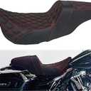 One Piece Driver Passenger Seat Motorcycle 2-Up Seat Fit For Harley Touring Electra Glide Road King Road Glide Street Glide 2009-2023 (Red Stitching)