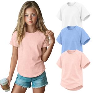 YooAurvox 3 Pack Girls Short Sleeve Raglan Shirts, 3-Color Set, 9-10 Years