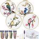 ERKOON 4 Sets Embroidery Kit for Beginners,Hummingbird and Flower Cross Stitch Set for Include Embroidery Cloth Hoops Threads for Craft Lover Hand Stitch (Flowers and Birds)