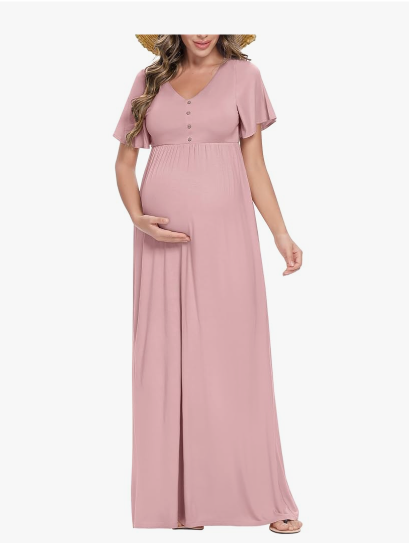 Peauty Summer Maternity Dresses for Women Maternity Photoshoot Dress with Decorative Button Baby Shower Dress S