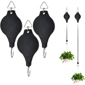 3 Pcs Retractable Plant Hanger  Plant Pulleys for Hanging Plants, Heavy Duty,Adjustable Height and Space-Saving Hooks for Outdoor Garden Pots, Birds Feeder and Grow Lights (Black)