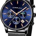 CRRJU Men's Fashion Casual Watches Auto Date Chronograph Watch Men Nice Work Watches Waterproof 30M Full Steel Quartz with Mesh Strap
