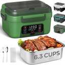 Cordless Electric Lunch Box, 6.3 Cup 100W Heated Lunch Box with 20000mAH Battery Powered for Self Heating, Including Fork Spoon and Insulated Bag for Men Women Adults, BPA Free(Dark Green) (1Pack)