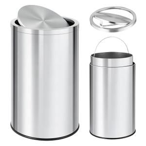 GarveeTech 13 Gallon Round Trash Can, Stainless Steel Swing Top Garbage Can with Soft-Close Flipping Lid & Removable Inner Bucket, 50 Liter Large Commercial Trash Bin for Kitchen, Office, Hotel