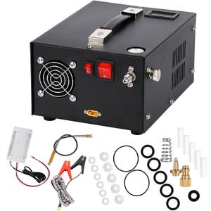 PCP Air Compressor, 4500Psi/30MPa, 12V DC/120V AC Airgun Compressor with Manual Shut-off, Built-in Filter Suitable for Airguns, Paintball Guns, High-Pressure Cylinders, Diving Tanks