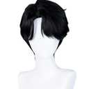 LABEAUT Black Short Cosplay Wig for Men, Male Anime Style Wig Heat Resistant Synthetic Fiber for Cosplay Synthetic Hair Halloween Costume Party Hair