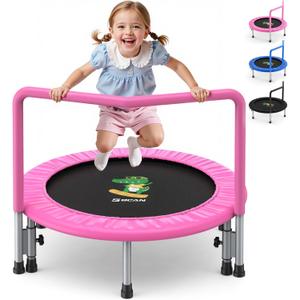 BCAN 36'' Toddler Trampoline, ASTM Certified - Kids Trampoline for Ages 1-6, Foam Handle & Safe Thickened Cover, Mini Trampolines for Kids Indoor, Easy to Assemble (Pink)