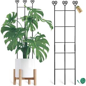 Coomin 2 Pack 32in Monstera Plant Support Stakes for Indoor Plants, Stackable Garden Trellis for Climbing Plants Outdoor, Metal Plant Climber Support for Pothos Philodendron Vine