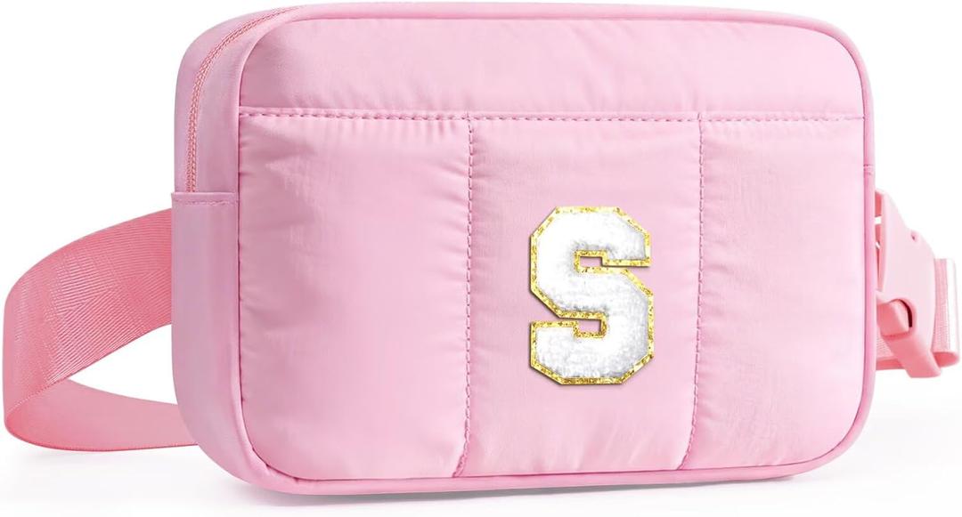 2 x YOOLIFE Birthday Gifts for Teen Girls Women - Crossbody Bags for Women Puffer Purse, Initial Fanny Pack Belt Bag, Graduation Gifts for Teen Girls Kids Daughter, Pink S