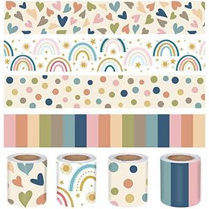 131ft Boho Bulletin Board Borders Bulletin Classroom Rainbow Hearts Border Trims Boho Colorful Straight Borders Stickers for Classroom Decor School Blackboard Desk