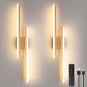 Modern Battery Operated Wall Sconce Set of Two,Gold Wall Light with Remote,Rechargeable LED Wall Lamp Indoor for Bathroom Living Room Bedroom Corridor