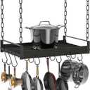 Creso hom Hanging Pot Rack, 24x13 Inches Pot Hangers for Kitchen, Pan Hanging Rack with 12 S-Shaped Hooks, Vintage Ceiling Mounted Pan Holder for Cookware Storage, Charcoal Grey (Greige and Black)