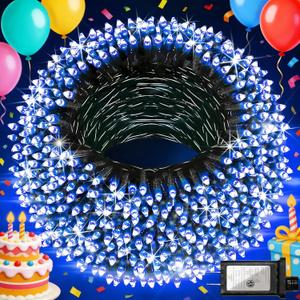 750 LED 240FT Blue Birthday Party Decorations String Lights with 12 Modes Timer Dimmable, Waterproof Green Wire Christmas Lights Outdoor, Plug in Fairy Lights for Wedding, Ocean Party, Xmas Decor