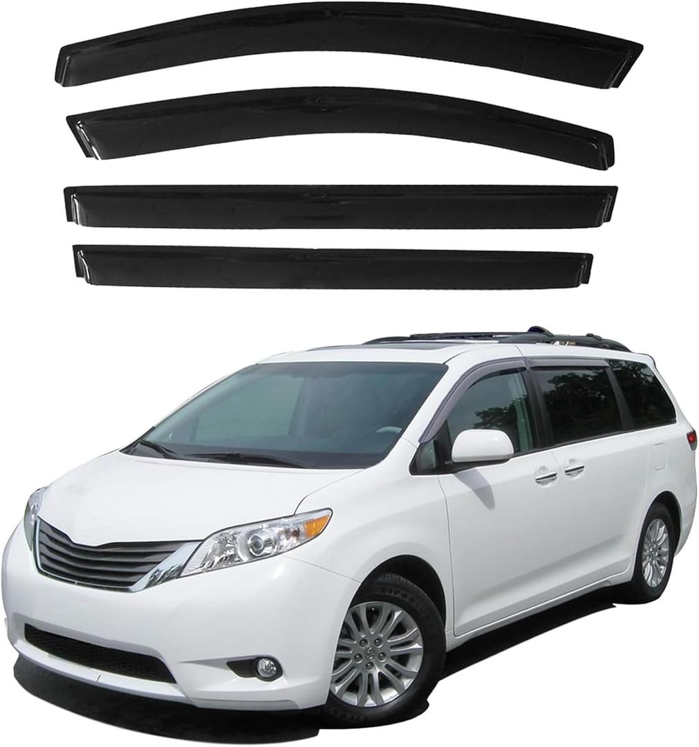 Rain Guards Compatible with 2011-2020 Toyota Sienna, Durable Acrylic Slim Window Visor Rain Guard, Side Window Deector for Toyota Sienna Accessories 4 Pieces