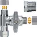 YUHX Brass Angle Stop Add-A-Tee Valve for TOTO Washlet Bidet and Handheld Sprayer, 3/8 Inch Compression Shut Off 3 Way Diverter Connector, 3/8 x3/8"x3/8" or 1/2" Toilet T Adapter