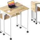 GreenForest Folding Desk Small Rolling Desk with Storage Shelf,24.8 inch Foldable Computer Desk with Wheels for Small Space,Easy Assembly,Oak