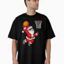 Christmas Santa Claus Dunking A Basketball Boys Kids Xmas TShirt