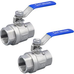 1 Inch Ball Valve, Premium Heavy Duty 304 Stainless Steel Full Port Forged NPT 1" Ball Valve for Water Oil and Gas with Long Handle Shut Off Switch, 1000 WOG (2 pieces, FNPT to FNPT)