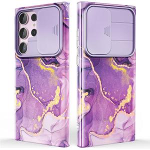 for Samsung Galaxy S23 Ultra Case with Slide Camera Cover, Samsung S23 Ultra Case Shockproof Slim Thin Lightweight, Chic Glossy Fade-Resistant Pattern Phone Cases Cover for S23 Ultra, Purple