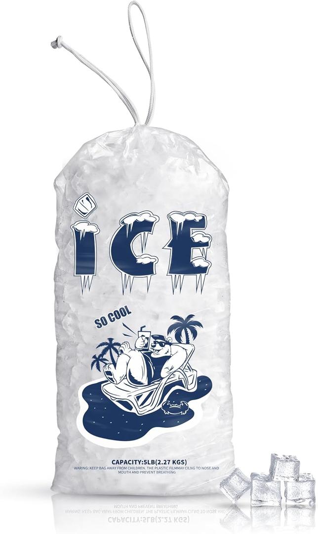 FireKylin 50 Pack Ice Bags 5 lb, Heavy-Duty Ice Bags with Drawstring(2 Mils Thickness)