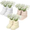 Chicingyou 3 Set Baby Shower Table Decorations Crochet Knitted Baby Booties Bulk with Dried Pampas Grass Bouquet Boho Table Centerpieces Gender Reveal Party Decor