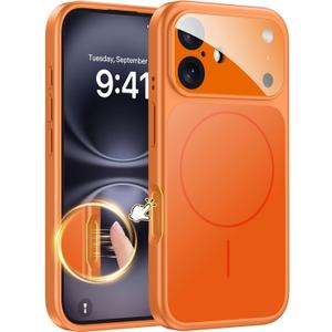 TOBOVON Magnetic for iPhone 16 Case with Camera Lens Protector, Compatible with MagSafe, Camera Control Button, Slim Shockproof Phone Cover for iPhone16, Orange