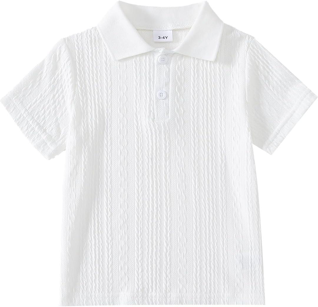 Toddler Boy Polo Shirt Short Sleeve Texture Fabric Fashion Pullover Tops 3-8 Years (4-5T, White)
