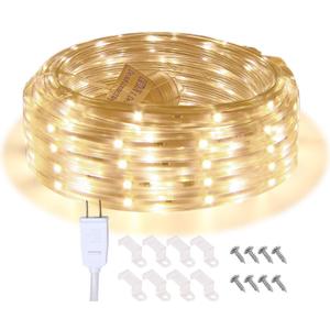 LED Rope Lights, 16.4ft Waterproof Connectable Strip Lighting, 3000K Soft White, Indoor Outdoor Mood Lighting for Home Christmas Holiday Garden Patio Party Decoration
