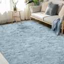 FVVRAX 5x8 ft Ultra Soft Shag Area Rug - Plush Fluffy Non-Shedding Carpet for Bedroom & Living Room, Modern Home Decor Bedside Rug for Kids Nursery Dorms, Easy Clean, Light Blue