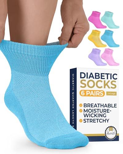 Pembrook Ankle Diabetic Socks for Women and Men | 6 Pairs | Wide Calf and Ankle Womens Diabetic Socks | Moisture Wicking | Neuropathy  M