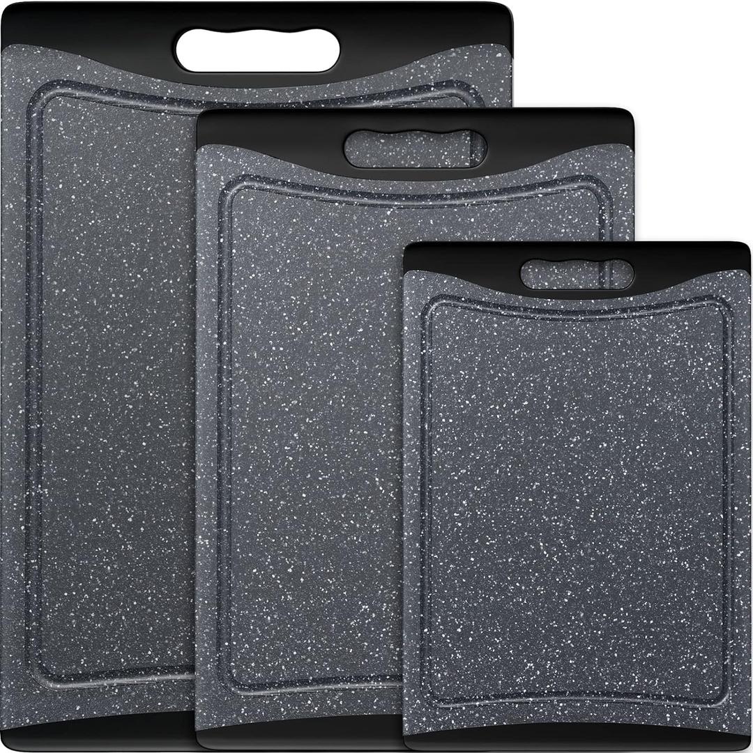 Extra Large Cutting Boards, Plastic Cutting Boards for Kitchen (Set of 3) Cutting Board Set Dishwasher Chopping Board with Juice Grooves Easy-Grip Handles, Dark Grey, Empune