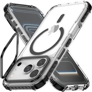 Nvollnoe for iPhone 17 Pro Case Compatible with MagSafe Military Grade Shockproof Heavy Duty Protective Adjustable Kickstand Ultra Clear Magnetic Phone Case for iPhone 17 Pro(Black)