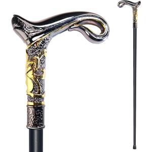 Walking Cane for Men & Women & Seniors - 36.5 Inch Heavy Duty 500+ lbs Capacity, Ergonomic Handle, Decorative & Ornate Design, Gothic & Goth Elegant Matte Black & Gold Artistry, Metal Cane