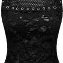 Verdusa Women's Goth Sheer Studded Crop Tank Top Punk Lace Up Distressed Going Out Tops (S, Black)
