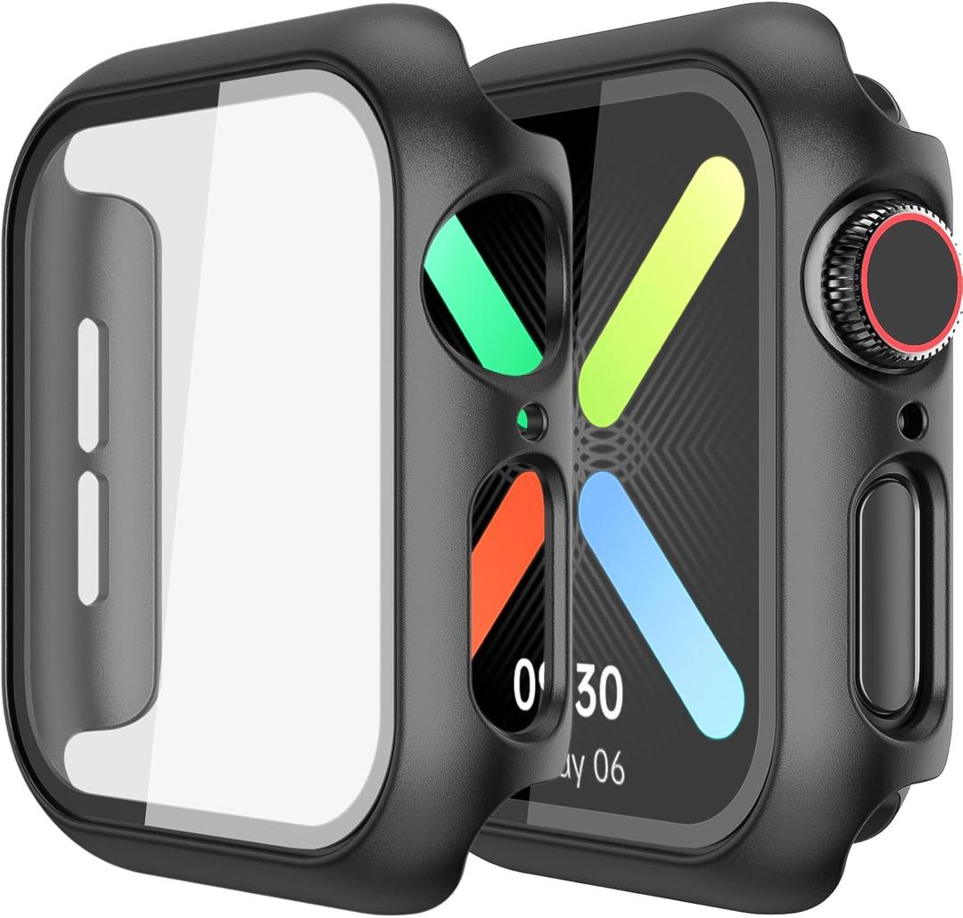 Case for Apple Watch Screen Protector SE 3(2025)/SE 2/SE/Series 4 5 6 40mm Built-in HD Tempered Glass | Slim Guard Bumper | Full Coverage Protective | Hard PC Face Cover Compatible iWatch (Black)