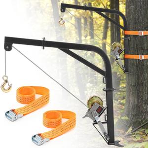 Feekoon Tree Mounted Deer Hoist, 600 lbs Load Capacity Hunting Deer Hanger, Heavy Duty Hunting Game Hoist with Hand Winch & Steel Cable for Skinning, Cleaning, Hanging Feed, and Field Dressing (Black)