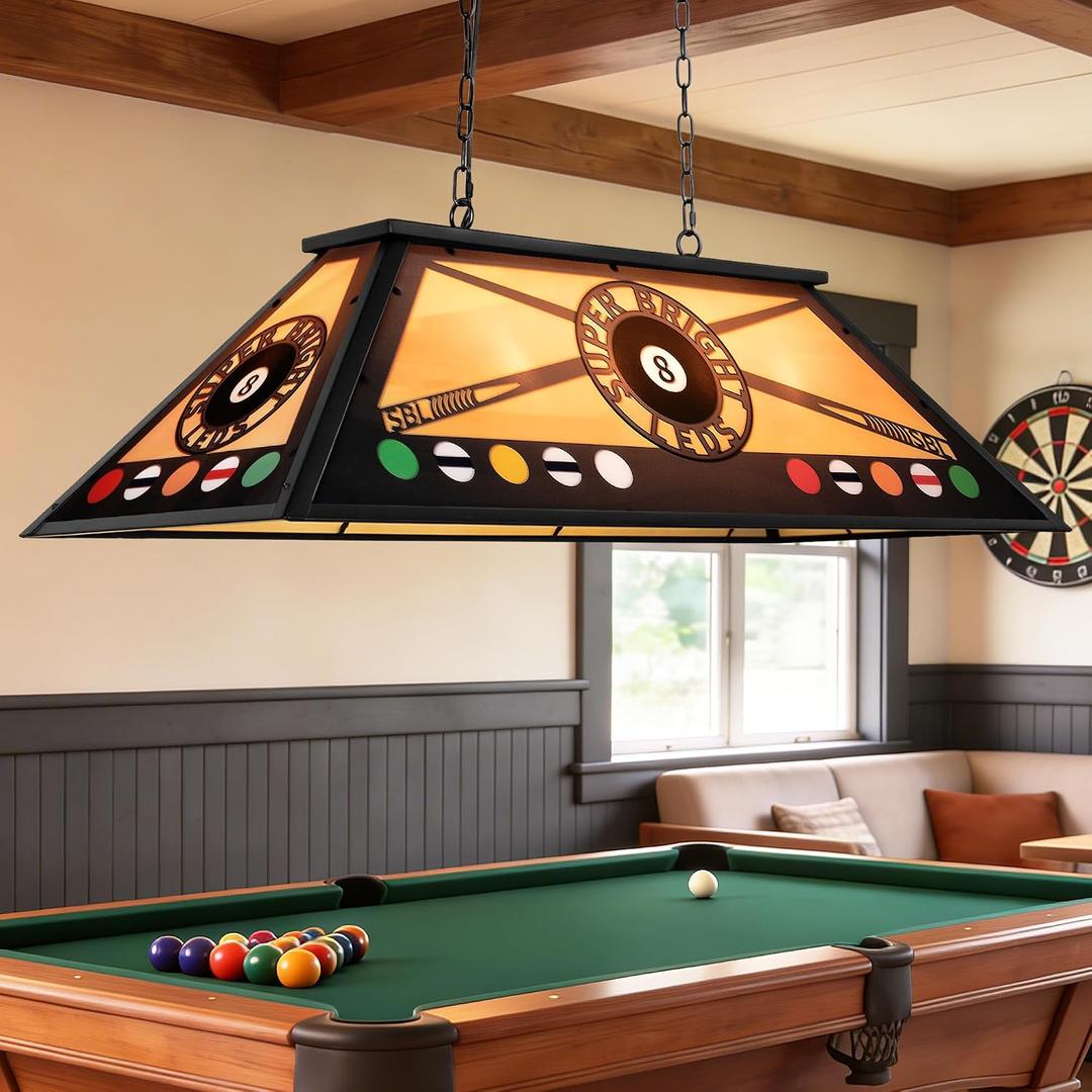 4-Light Vintage Pool Table Light Fixture, Tiffany Pool Table Lights Hanging Over 7'-8' Pool Table, 43" Billiard Table Lighting, Farmhouse Chandelier for Game Room, Man Cave, Basement, Bar, 43.3"