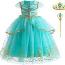 Princess Belle Dress up Halloween Fairy Costume for Toddler Girls, Special Occasion Dresses Birthday Party, Yellow (6-7T, Jasmine)
