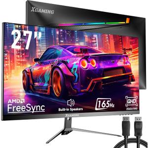 memzuoix 27 inch Gaming Monitor, QHD 25601440p, 144Hz/165Hz 100% sRGB, 1ms, FreeSync, HDMI&DisplayPort2, Built-in Speakers and LED Rainbow Light, VESA Mountable, Black