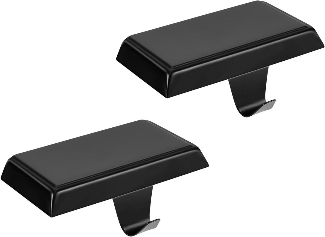 Christmas Stocking Holder Bases for Mantle, Anti-Slip Black Christmas Stocking Hangers Set of 2, Metal Stocking Hanging Hooks for Christmas Fireplace Mantel Xmas Holiday Decorations