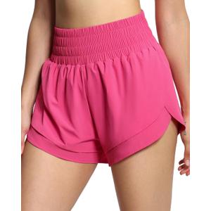 THE GYM PEOPLE Women's High Waisted Running Shorts Mesh Liner Gym Shorts | High waist, Quick dry, Zip pocket and hidden pockets, Mesh liner, for running, gym and daily wear (Pink, XL)