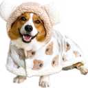 Size Small to Large, Dog Winter Coat with Hat, Kitten Thicken Cloak Blanket, Pets Nightgown for Small Medium Dogs Brown Medium (M: Recommand Weight 7-14 lbs (3.5-6.5kg))